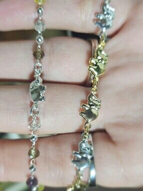 18k Gold/WhiteGold Elephant Link Bracelet Duo